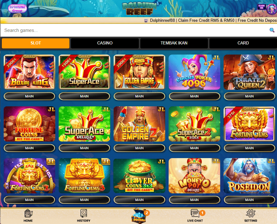 Jili Slot game lobby at Dolphinreef88